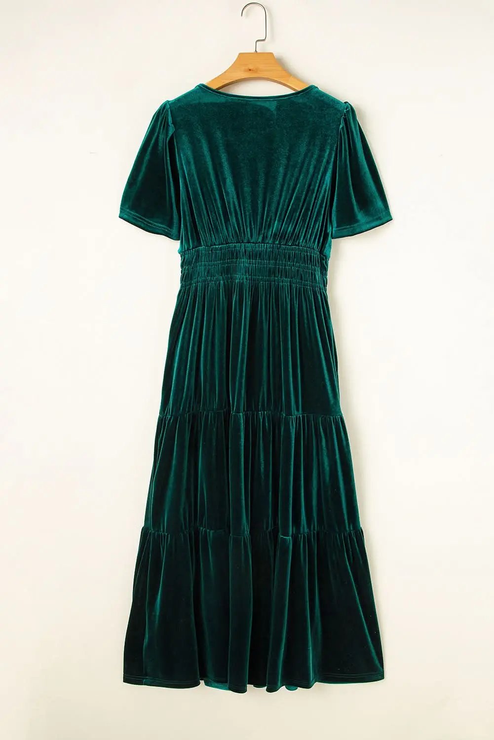 Evergreen velvet tiered maxi dress - Love Salve